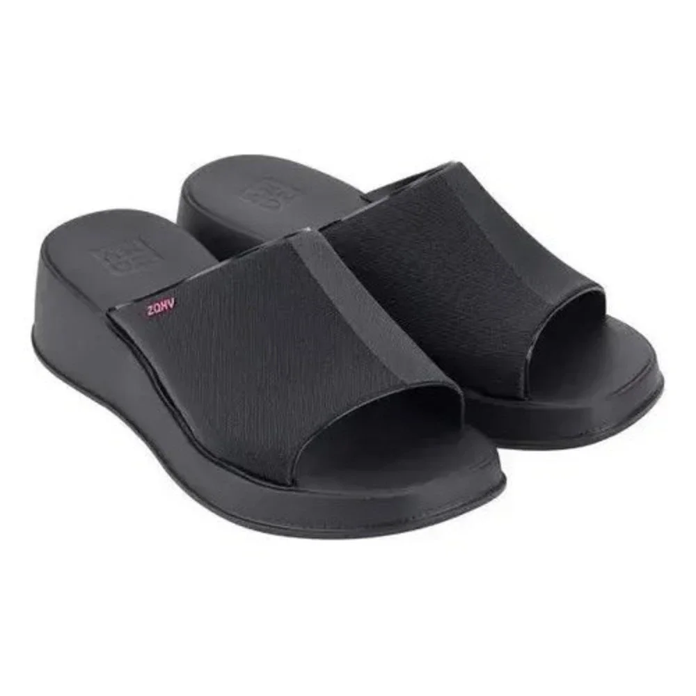 Zaxy Platform Slide Sandals Womens Size 8 Black EUC Minimalist Y2K Chunky Sole